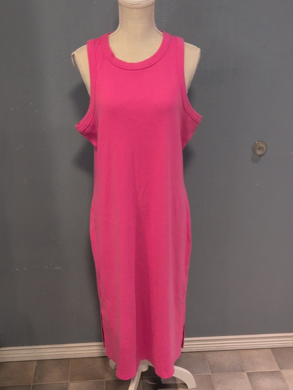 Time&Tru Ribbed Knit Sleeveless Maxi Length Cotton Blend Pink Dress Feminine Y2K